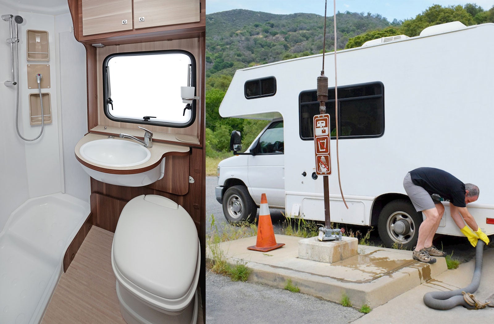 Portable RV/camper toilet and holding tank setup in Corning, California